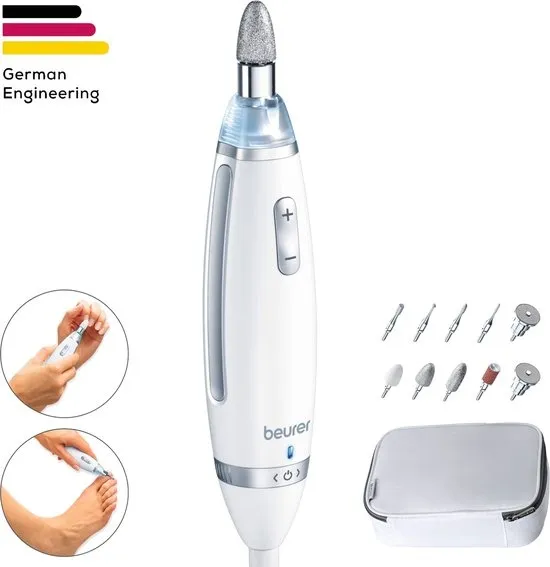 Beurer MP 62 Elektrische nagelvijl - Manicure Set & Pedicuresets met 10 Opzetstukken - Nagelfrees - Snelheid Traploos instelbaar - Met helder LED licht - Inc. Opbergetui & beschermkap