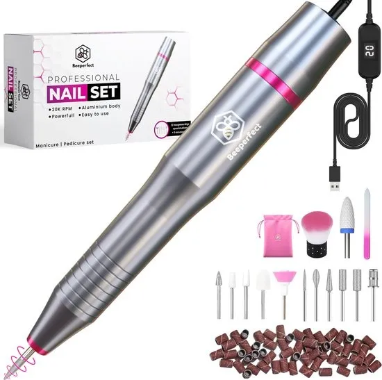 Beeperfect® Elektrische Nagelvijl - Nagelfrees - Manicure en Pedicure set - 12 Bitjes en 60 Schuurrolletjes - 3 Extra Accessoires - 20.000RPM - Eeltverwijderaar - Kalknagel