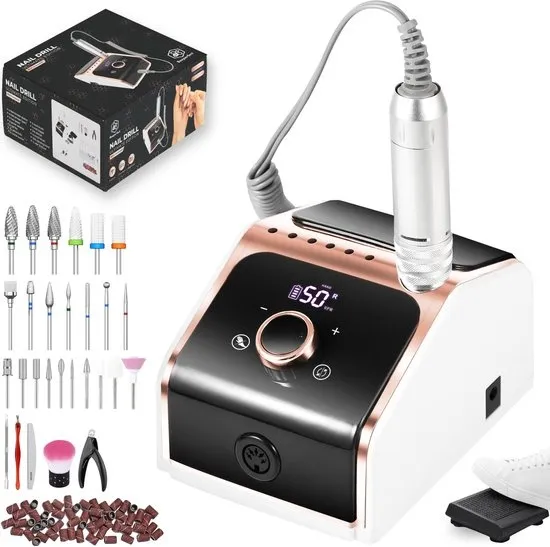 Beeperfect® Elektrische Nagelvijl Ultimate Edition - Nagelfrees - Manicure & Pedicure Set - 24 Bitjes & 100 Schuurrolletjes - Draadloos & Oplaadbaar - 50.000RPM - Hand & Voetbediening