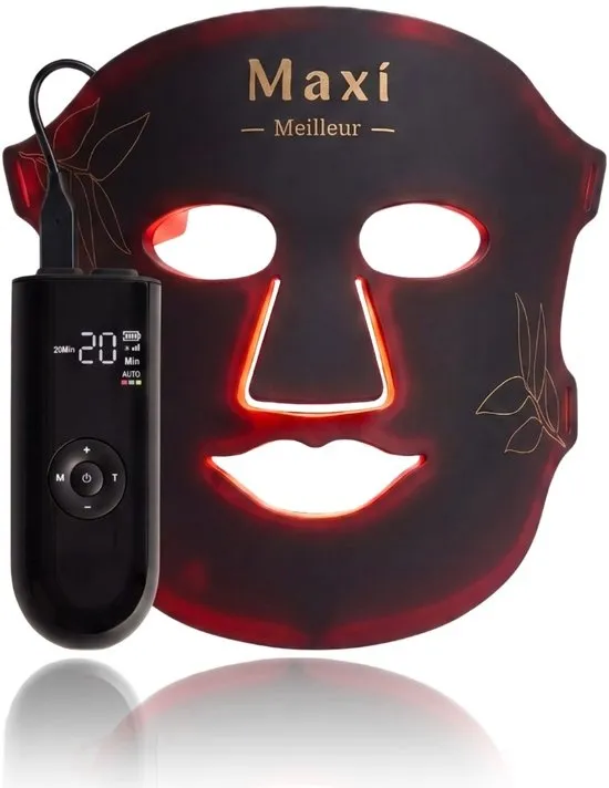 Maxi Meilleur® Pro Series - led masker lichttherapie – uw verbeterde anti aging routine met lichttechnologie - led gezichtsmasker - huidverjongingsapparaat gezicht - collageen masker - Red Light Therapy - rood licht therapie - LED Face Mask Black