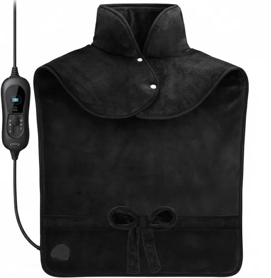 Goliving Elektrische Deken Voor Rug en Nek - Elektrische Warmtedeken - 3 Warmtestanden - Timerfunctie - Machinewasbaar - 100 Watt - 60 x 90 cm - Micro Pluche - Zwart