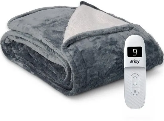 Brixy Elektrische Deken - Warmtedeken - 1 Persoons - 160 x 130 cm - Met Timer - Bovendeken - Fleece - Antraciet