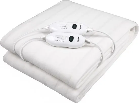 Tristar BW-4752 Elektrisch Onderdeken - 2 Warmtezones, Oververhittingsbeveiliging - Wasmachinebestendig en Gemaakt van 100% Polyester - Voor 2 Personen, 160 x 140 cm, Inclusief 2 Afneembare Warmteregelaars - Wit