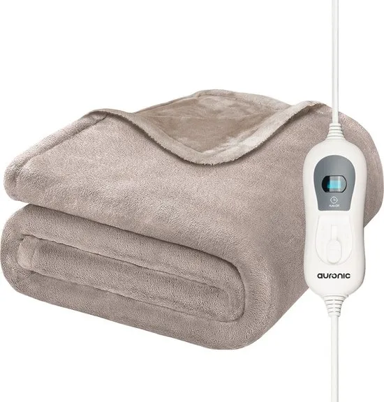 Auronic Elektrische Deken - 160 x 120 cm - 1 Persoons Warmtedeken - 3 Warmtestanden met Timer - Verwarmingsdeken - Taupe