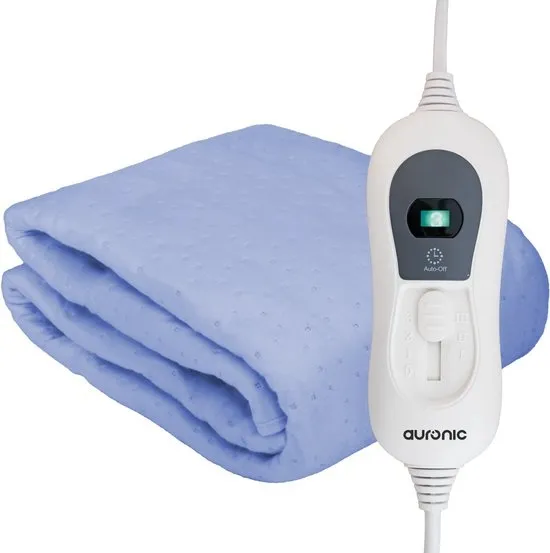 Auronic Elektrische Onderdeken - 150 x 80 cm - 1 Persoons Warmtedeken - 3 Warmtestanden met Timer - met Hoekelastieken - Verwarmingsdeken - Blauw