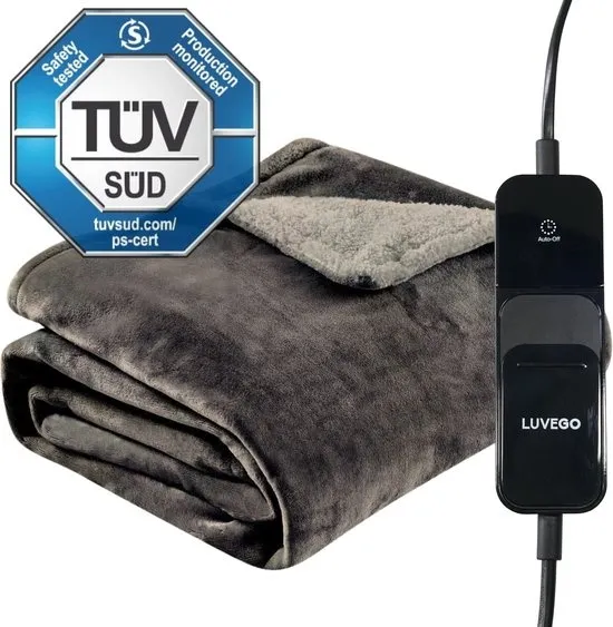 Luvego Elektrische Deken 1 Persoons Bovendeken & Warmtedeken - 160x120CM - TÜV GS - Omslagdeken & Knuffeldeken - 3 Warmtestanden - 120W - Verwarmingsdeken Fleece Plaid - Grijs
