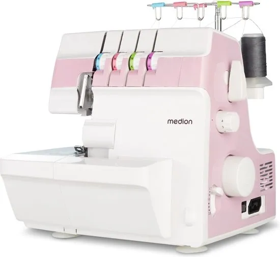 MEDION overlock naaimachine SO90 (elektrisch, 90 watt, LED-lampje, one-pass snijden, uitgebreide accessoires, MD19169) roze