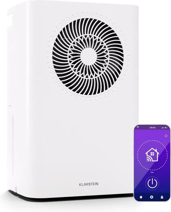 Klarstein Circledry 12 Liter - Slimme luchtontvochtiger - Wifi-app bediening - 38 dB - 24 Uurs timer - Vochtregulering - Draagbaar - Tot 24 m² - Wit