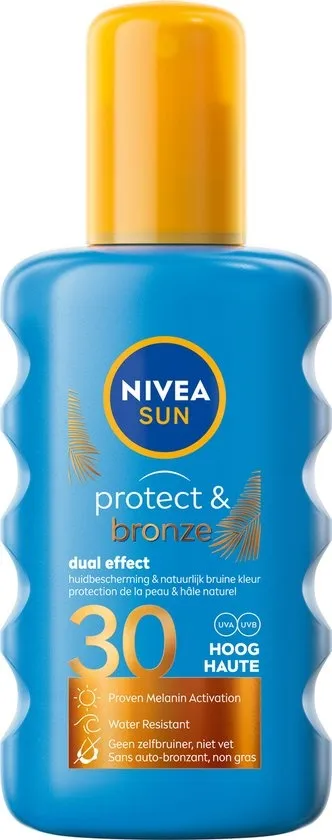 NIVEA SUN Protect & Bronze Zonnebrand Spray - SPF 30 - Zonnespray - Waterproof - Stimuleert een bruine huid - 200 ml