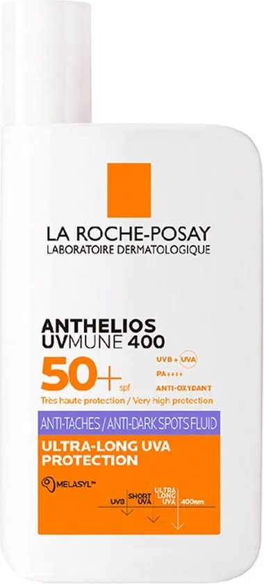 La Roche-Posay Anthelios UVMUNE 400 Anti-Pigmentvlekken Onzichtbare Zonnebrand Fluïde SPF50+ - Zeer Hoge Bescherming - Voor een gevoelige Huid - 50ml