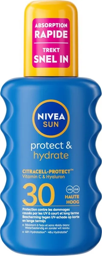 NIVEA SUN Protect & Hydrate Zonnebrand Spray - SPF 30 - Zonnespray - Beschermt en hydrateert - Met Vitamine E - 200 ml