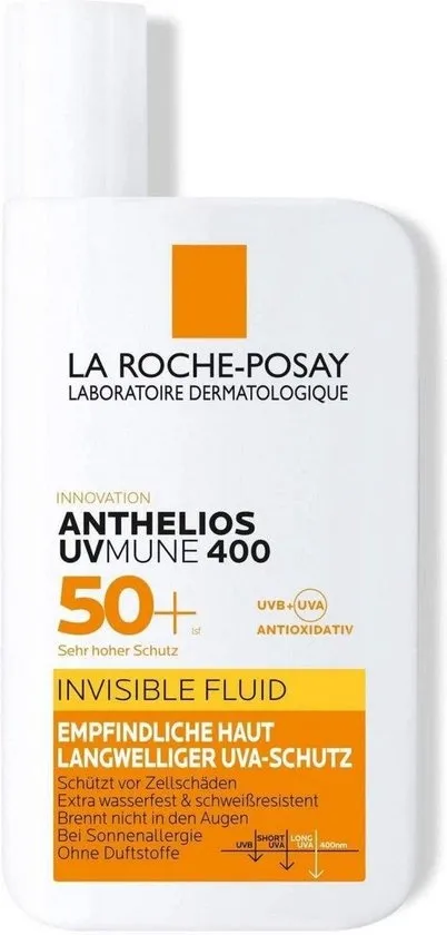 La Roche-Posay Anthelios UVMUNE 400 Onzichtbare Zonnebrand Fluide SPF50+ - Zeer Hoge Bescherming - Alle Huidtypes - 50 ml