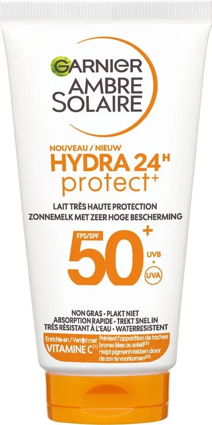 Garnier Ambre Solaire Hydra 24H Protect Lotion Zonnebrandcrème SPF 50+ 50ml - Reisformaat - Waterresistent – Niet vet