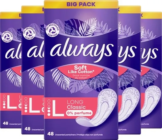 Always Soft Like Cotton - Long - Inlegkruisjes - 0% Parfum - Voordeelverpakking 5 x 48 Stuks