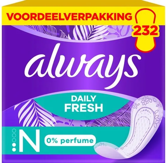 Always Daily Fresh Normal inlegkruisjes - 0% Parfum - 4 x 58 Stuks