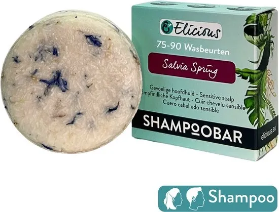 Elicious® - Shampoo Bar - Gevoelige Hoofdhuid - Salvia Spring - Natuurlijke Shampoo - SLS vrij - Plasticvrij - Vegan - Dierproefvrij