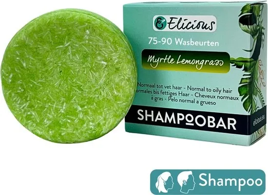 Elicious® - Shampoo Bar - Normaal tot Vet Haar - Lemongrass - Natuurlijke Shampoo - SLS vrij - Plasticvrij - Vegan- Dierproefvrij