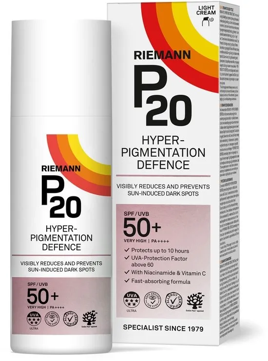 P20 Hyperpigmentation Defence SPF 50+ - Zonnebrand voor gezicht - Vermindert zichtbaar en voorkomt door de zon veroorzaakte hyperpigmentatie - Bescherming tegen huidveroudering door de zon - Met Niacinamide en Vitamine C - Parfumvrij - 50 gram