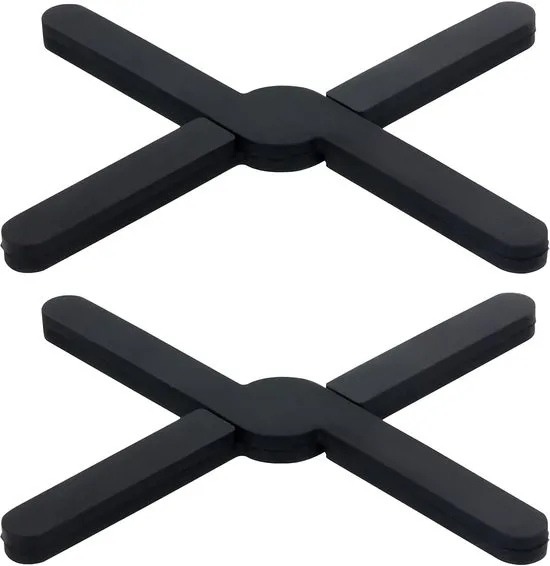 HI NATURE™ Panonderzetters opvouwbaar set 2 stuks - Opvouwbare Siliconen pannenonderzetter hittebestendig | Panbeschermers - Onderzetters Pannen - Afdekplaat Voor Kookplaat - 100% BPA Vrij (Zwart)