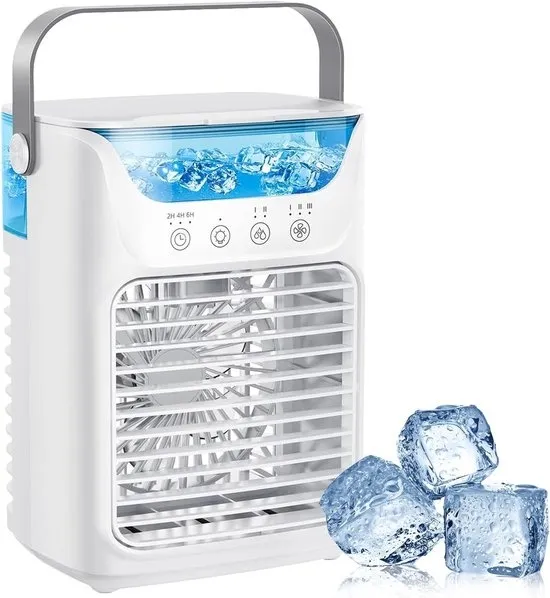 Airco - Mobiele airco - Draagbare airconditioner - Aircooler – 3-in-1 verdampingskoeler met 3 windsnelheden, groot waterreservoir, 7-kleuren nachtlampje, 2/4/6-uurs timer, luchtkoelventilator voor slaapkamer en kantoor