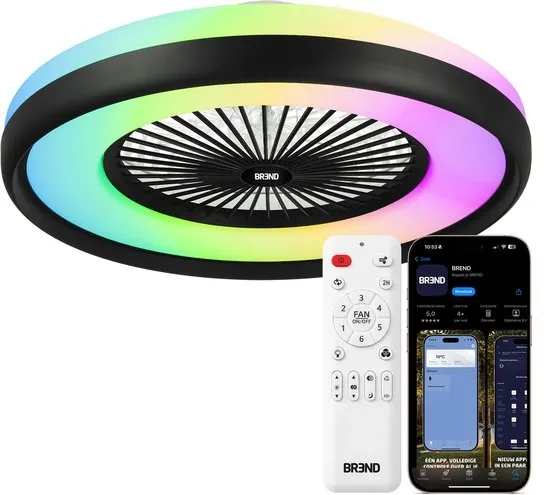 Slimme Plafondlamp met Ventilator – Plafondventilator met App en Afstandsbediening - 4800 Lumen - RGB - 6 Snelheden - BREND BR-2253