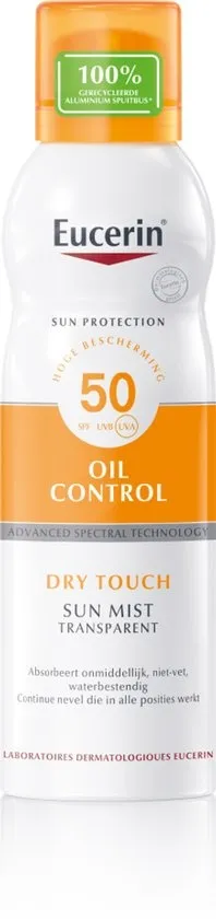 Eucerin Sun Oil Control Mist Transparent Dry Touch Zonnebrand - SPF 50 - Zonbescherming - 200 ml