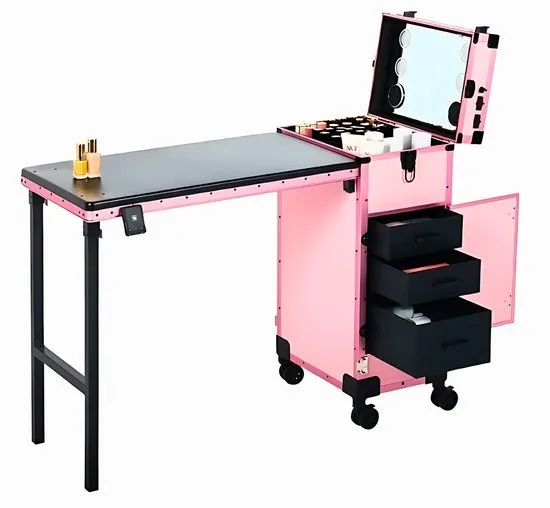 Guardian Beauty - Kaptafel - Met LED-Spiegel - Roze - Draagbaar Make-up- en Manicurestation