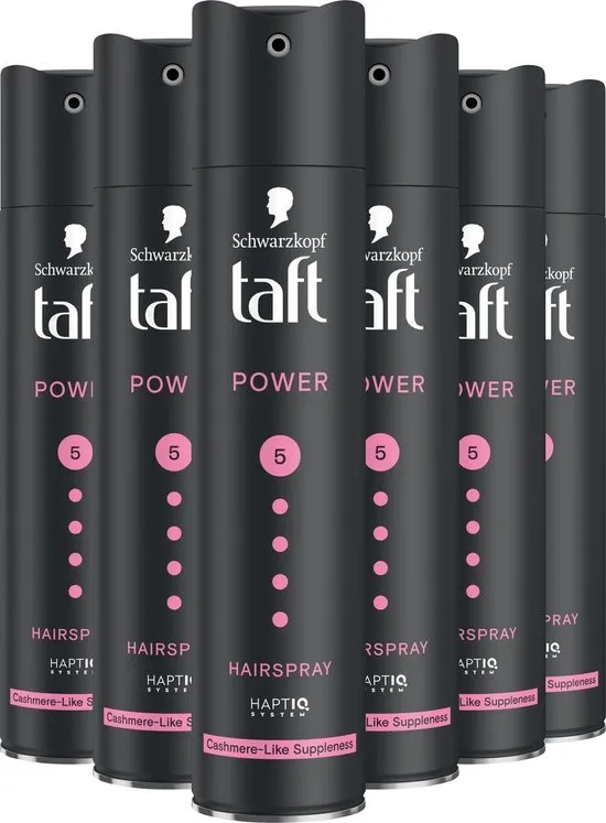Taft Hairspray Power Cashmere – Langdurige Hold – Voor Droog en Beschadigd Haar – Vegan Formule – 6x250 ml
