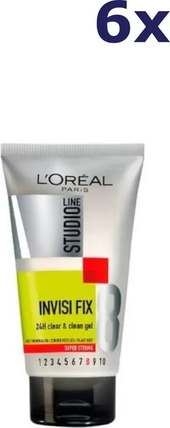 L'Oréal Paris Studio Line Invisi Fix 24h Clear & Clean - Super Sterke Fixatie Haargel - 6 x 150 ml - Voordeelverpakking