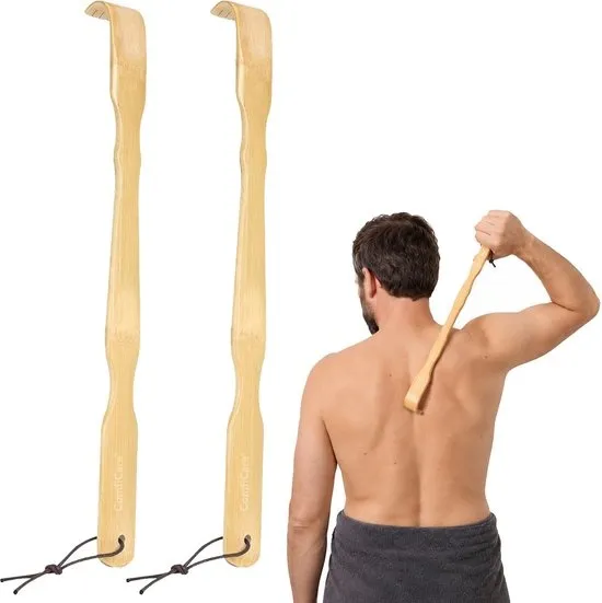 ComfiCare® Rugkrabber 2 stuks – Ruggenkrabber Rugmassage - Ruggenkrabber Hout – Rugkrabber Handje – Hoofdkrabber – Bamboe - Lichtbruin