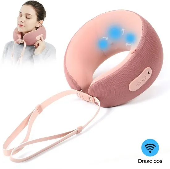 Home Vibes® Nekmassage Apparaat - Vliegtuig Veilig - Massage Apparaat - Lange Batterijduur - Memory Foam - Verstelbaar - Nek Massage - 2 Massage Standen - Poeder Roze