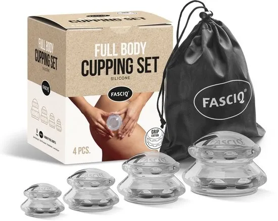 FASCIQ® Cupping Set – 4 siliconen cups met extra grip - bindweefselmassage, spierherstel - cellulite behandeling - massage - huidverbetering
