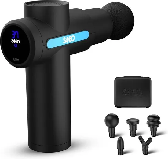 Sanbo Massage Gun Mini Professioneel - incl. 5 Opzetstukken En 6 Intensiteitsstanden - Massage Pistool - Massage Apparaat - Zwart