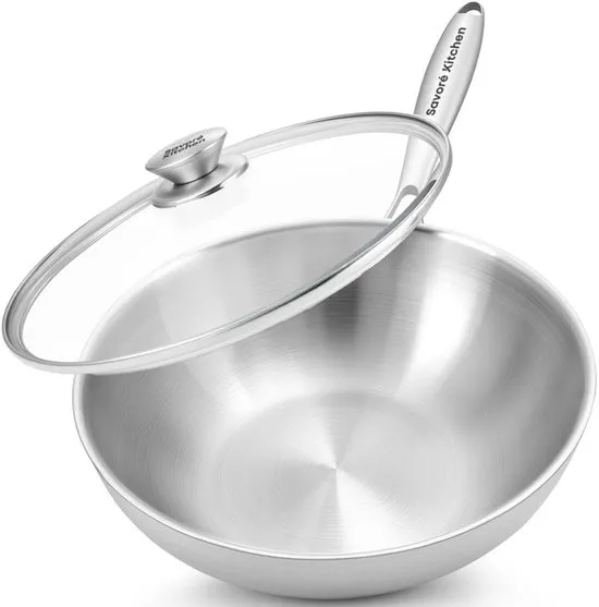 Savoré Kitchen Wokpan RVS 28 cm met Deksel – Inductie Geschikt – Wokpannen – 3-Ply – Professionele Warmteverdeling