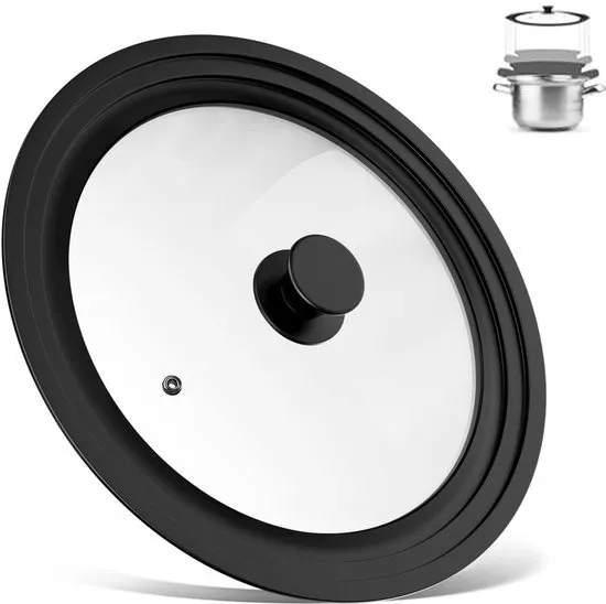 3-in-1 Universele spatdeksel - pandeksel - Spatdeksel - Pannendeksel voor pannen - Universele glazen deksel - Kookpannen accessoires - Inclusief stoomventiel - Met hittebestendige siliconen rand - Past op kookgerei met een diameter van 28/30/32 cm