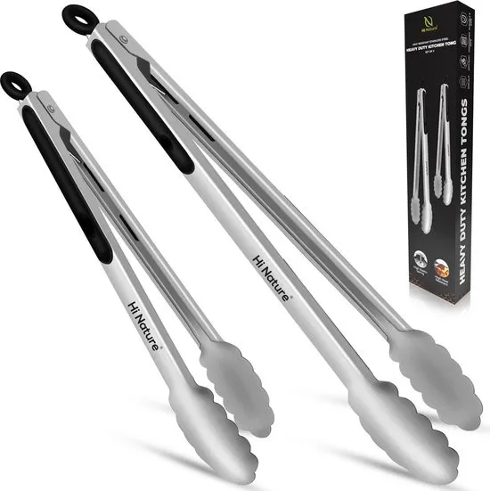 HI NATURE™ Barbecuetangen - Premium Multifunctionele Keukentang - Barbecuetang set 23CM & 30CM | BBQ Tang Accesoires- Vleestang - Serveertang - Salade Tang - Tangenset - keuken tangen | Hittebestendig & Vaatwasserbestendig - Roestvrij Staal (RVS)
