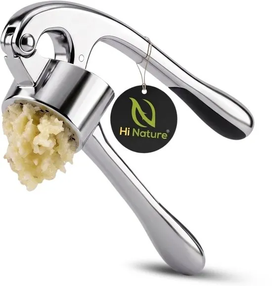HI NATURE™ knoflookpersen - Premium Knoflookpers met RVS Coating - Gemberpers - Garlic press - Ergonomische Handgreep knoflook pers - Duurzaam & Vaatwasserbestendig - Zilver (RVS)