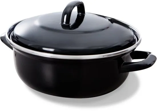 BK Fortalit Emaille braadpan 20cm/1.4L – Inductie braadpan – geëmailleerd staal – Ovenbestendig tot 230 graden – Geen antiaanbaklaag – Met deksel – Zwart/Blauw