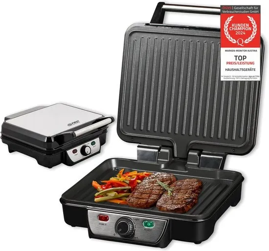 TZS First Austria Contactgrill - 1800 W - Tosti-apparaat - 180 °C grill - Panini Grill - Zwart