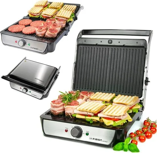 TZS First Austria Contactgrill - 2000W - Tosti-apparaat - Elektrische Grill - Panini Grill - RVS