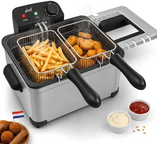 Frituurpan - 5 Liter - 3 Manden - Kijkvenster - Friteuse - Koude Zone - RVS - Vivid Green
