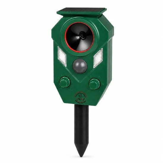 ZnaP Verjager - Ultrasone Kattenverjager op zonneenergie - Kattenschrik - Marterverjager - Dierenverjager - Waterdicht IP65 - Bewegingssensor, LED flitslichten & 5 Standen - Afweermiddel voor Ongedierte - Vernieuwde versie