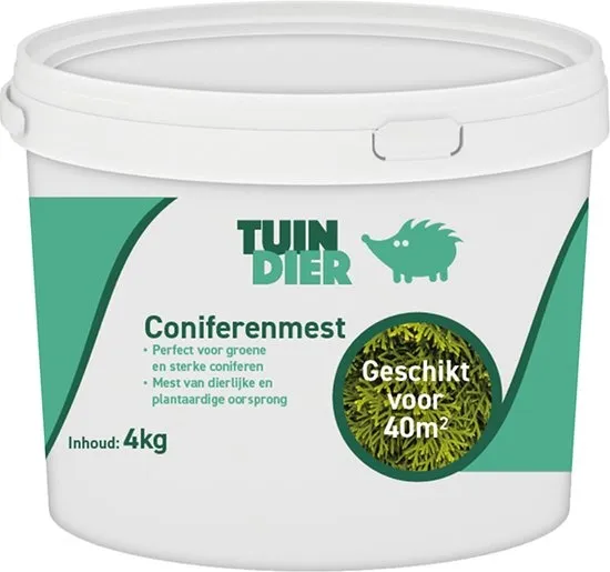 Coniferen mest | TUIN-DIER® | Coniferenmest met magnesium | Coniferen voeding | In handige bewaaremmer | 4.000 gram | 4 kilogram