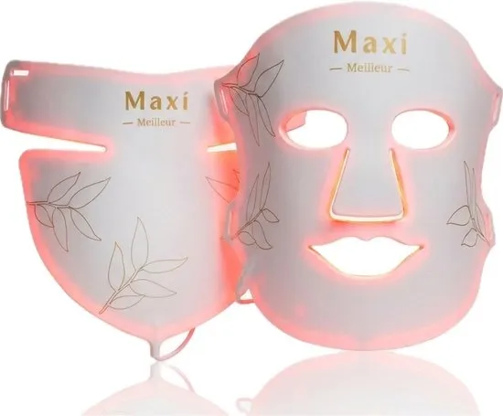 Maxi Meilleur® Pro Series full set - led masker & decolleté – uw verbeterde anti aging routine met lichttechnologie - huidverjongingsapparaat - Red Light Therapy (rood & infrarood licht) - LED Gezichtsmasker & Decolleté White