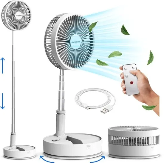 Vulpes Goods® Tech - Ventilator Staand met Afstandsbediening - Tafelventilator 4in1 - Draadloos - Oplaadbaar - Verstelbaar - Ultra Stil - 12dB - Timer - Statiefventilator - Vloerventilator - USB Ventilator - Vloerventilator - PRO Versie