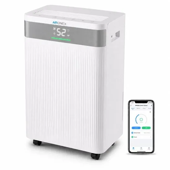 Aironex Luchtontvochtiger 20L per dag – Wasdroogfunctie – Tot 70 m² – Stil – Met App & Ionisator – Voor Kelder, Woonkamer, Slaapkamer & Badkamer – Dehumidifier