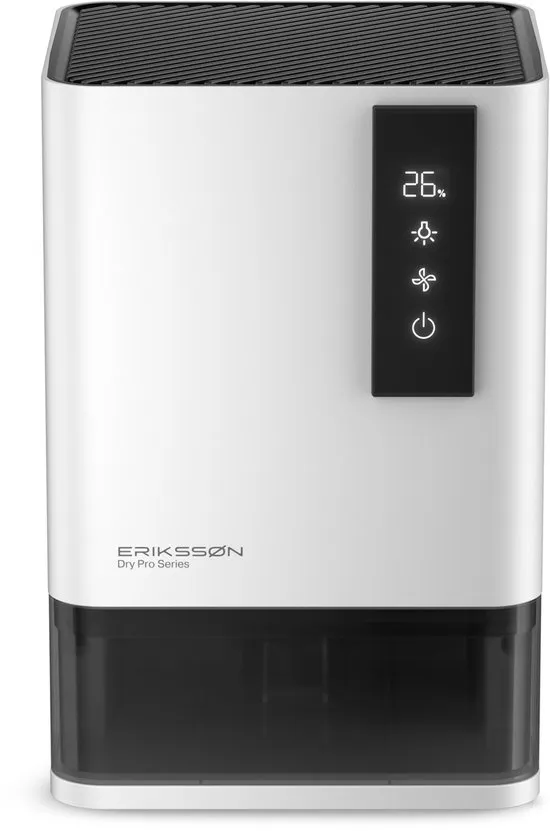 Erikssøn Luchtontvochtiger Pro Series - Ontvochtigt Tot 1.2 Liter Per Dag - Geschikt Voor Huis, Slaapkamer En Badkamer En Woonkamer En Kelder - Dehumidifier - vochtvreters voor in huis - Wit
