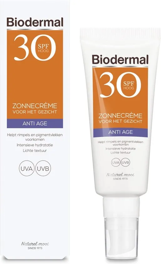 Biodermal Anti Age Zonnebrand SPF 30, 40ml - Zonnecrème voor gezicht, Helpt rimpels en pigmentvlekken voorkomen, Intensieve hydratatie, Lichte textuur