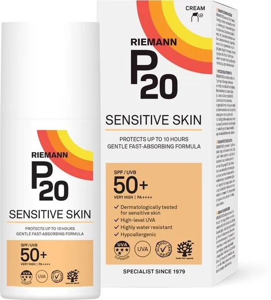 P20 Sensitive SPF 50+ - Hoogwaardige zonnebrand voor de gevoelige huid - Zonbescherming tot 10 uur - Hoge UVA- en UVB-bescherming - Parfumvrij - Zeer waterbestendig - factor 50+ - 200 ml