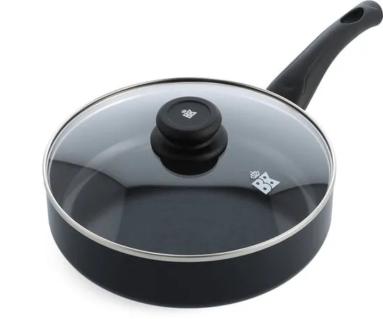 BK Brilliant Hapjespan 24cm met deksel - 2.65L - PFAS-vrije antikleeflaag – Hapjespan inductie - Keramische pan - Ovenbestendig tot 160°C – Koudgreep - Met glazen deksel - Zwart
